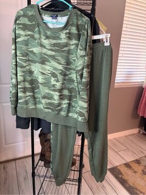 Splendid Olive Green Camo Track Sweatshirt & Jogger Set